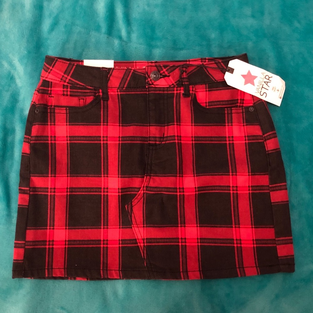 Vanilla Star Plaid Denim Mini Skirt